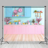 Aperturee - Aperturee Bright Pink Blue Easter Kitchen Photography Backdrop